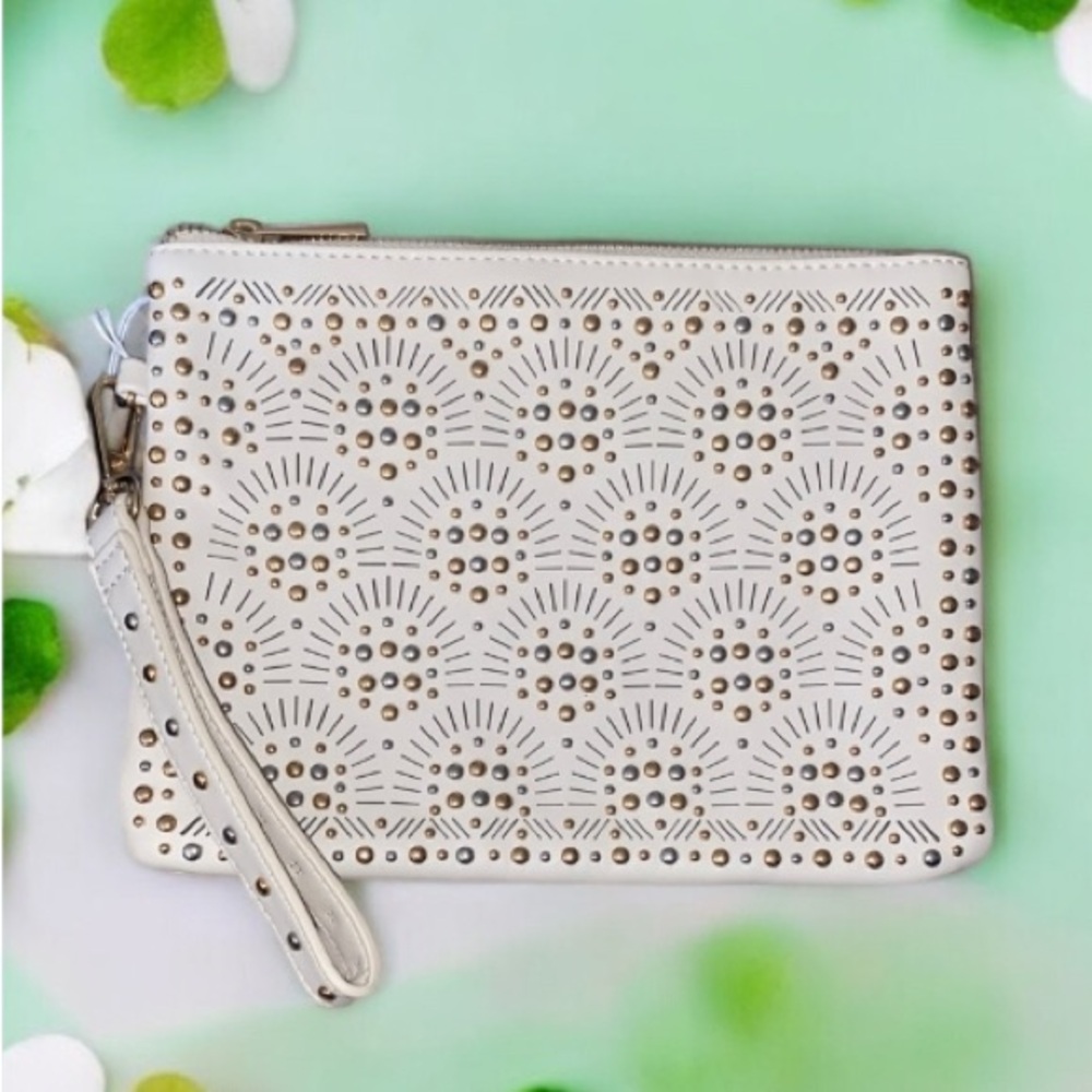 Elegant Cream and Gold Studded Clutch-Cato